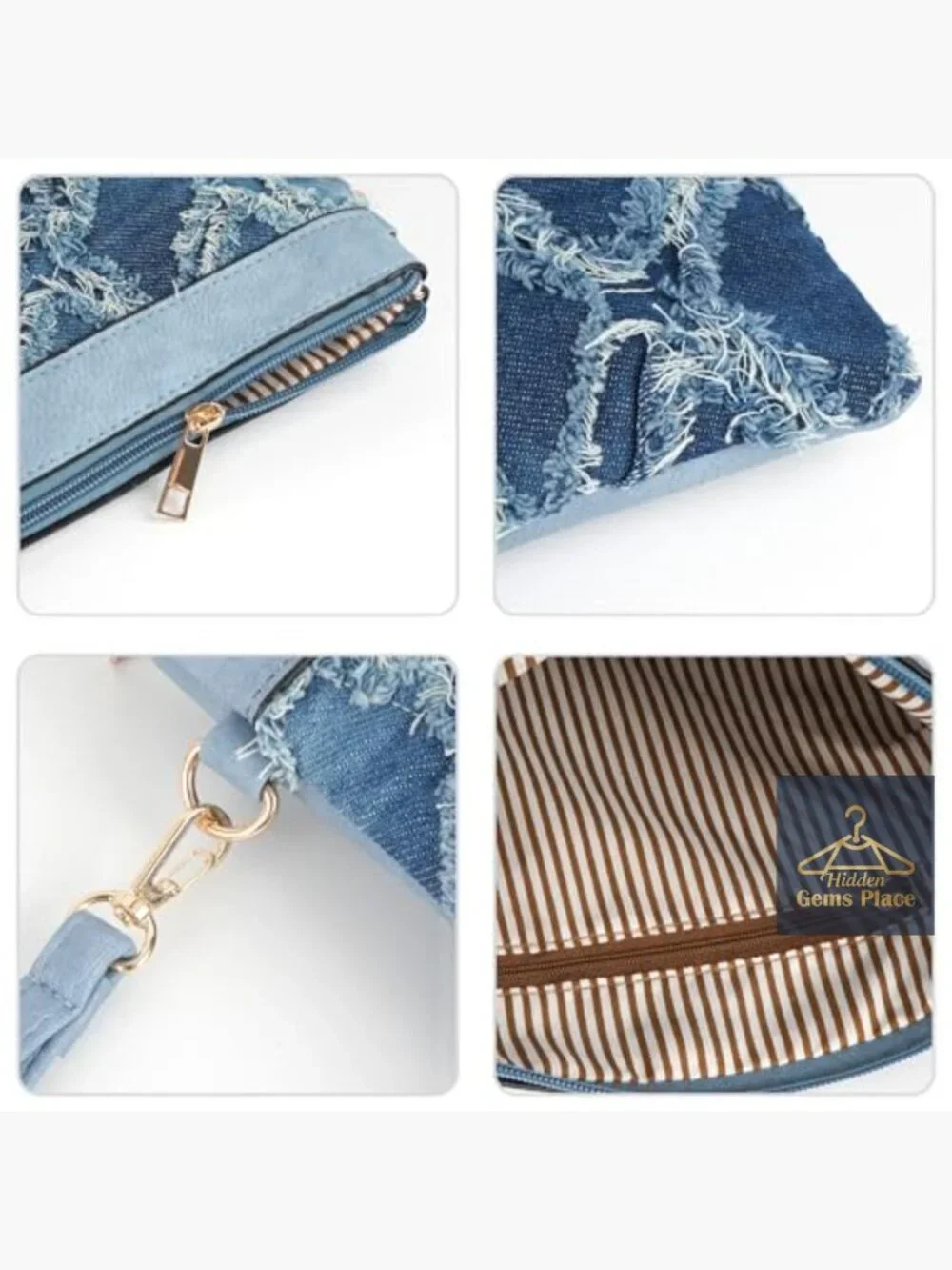 Distressed Denim Evening Purse Pu Leather Clutch Handbag Wristlet Bag